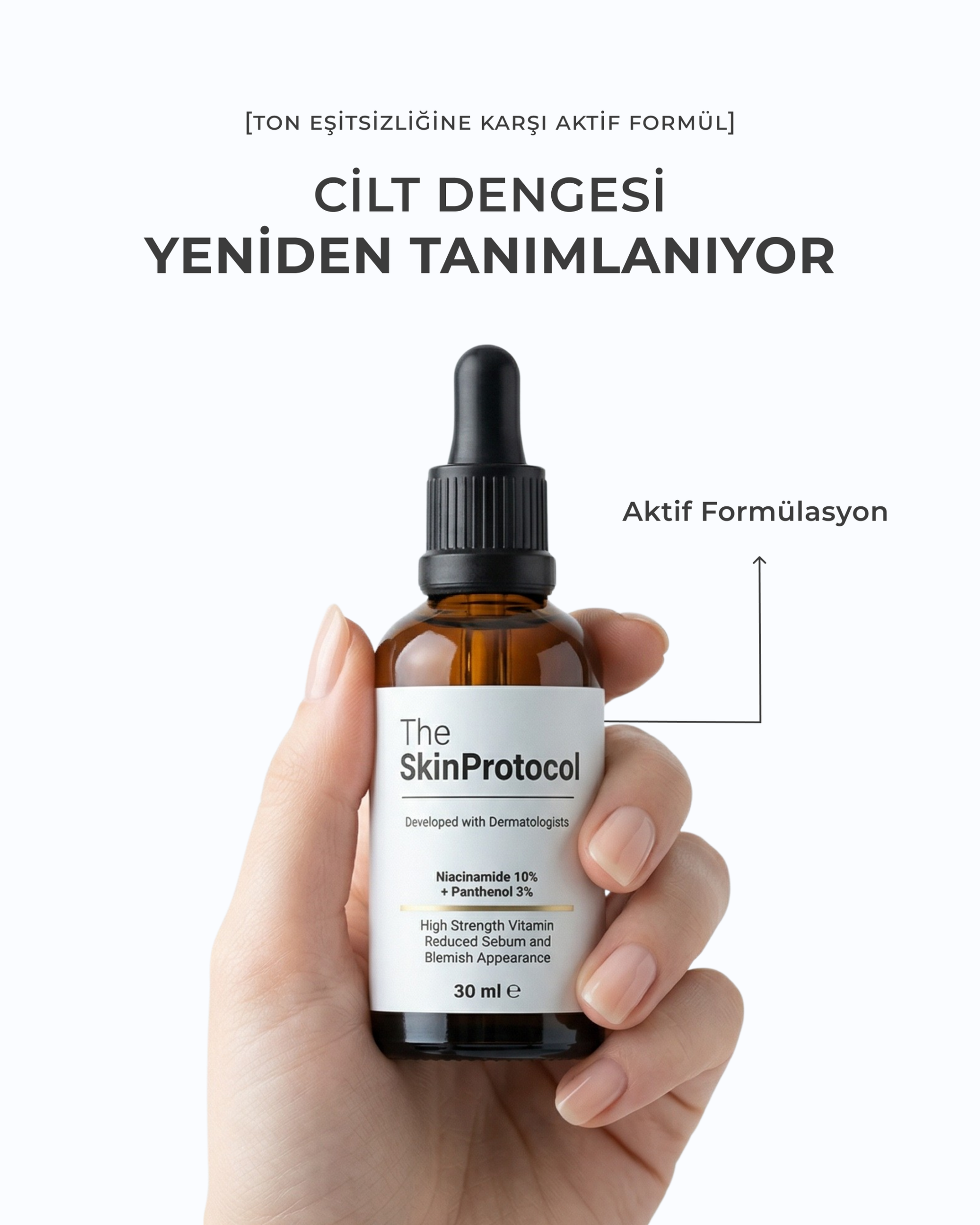 Minimal estetikte cilt bakım serumu ürün çekimi