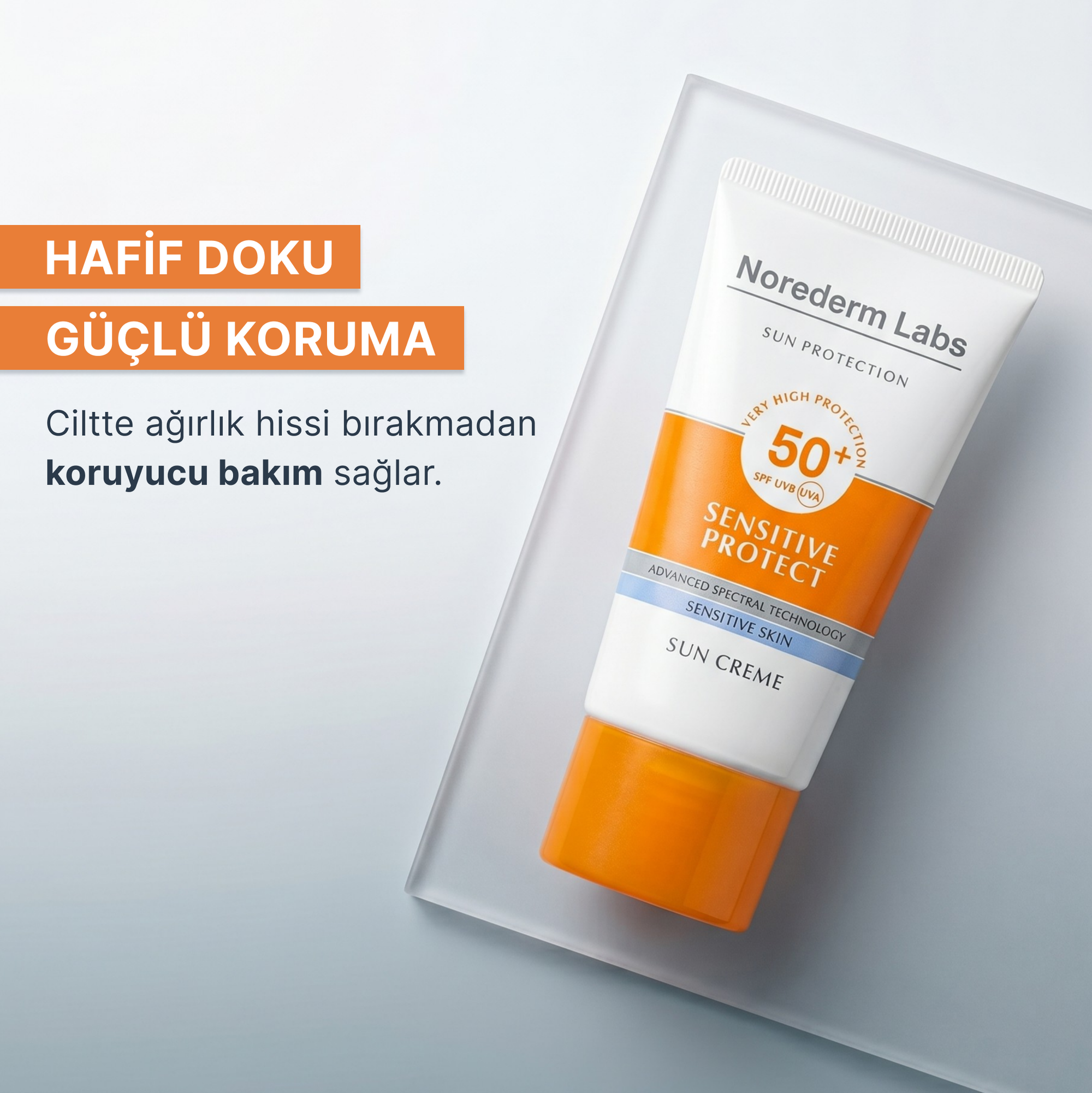 SPF güneş koruyucu için minimalist skincare sosyal medya görseli