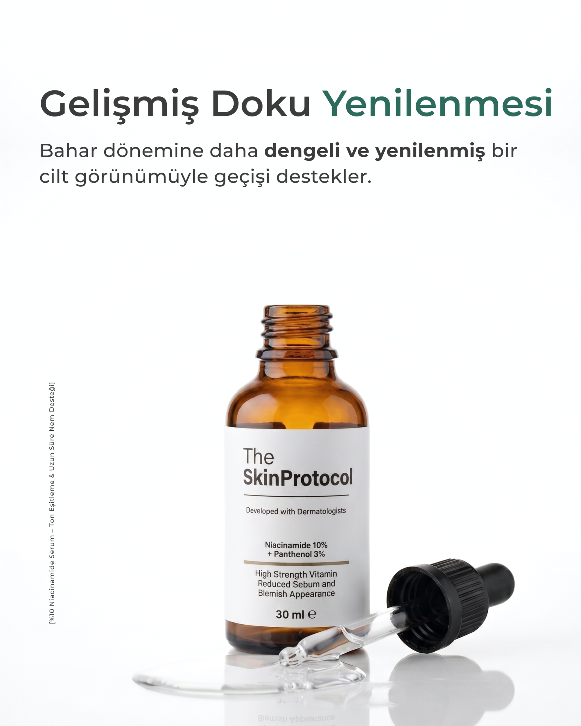 Ton eşitleyici serum için minimalist skincare sosyal medya görseli.